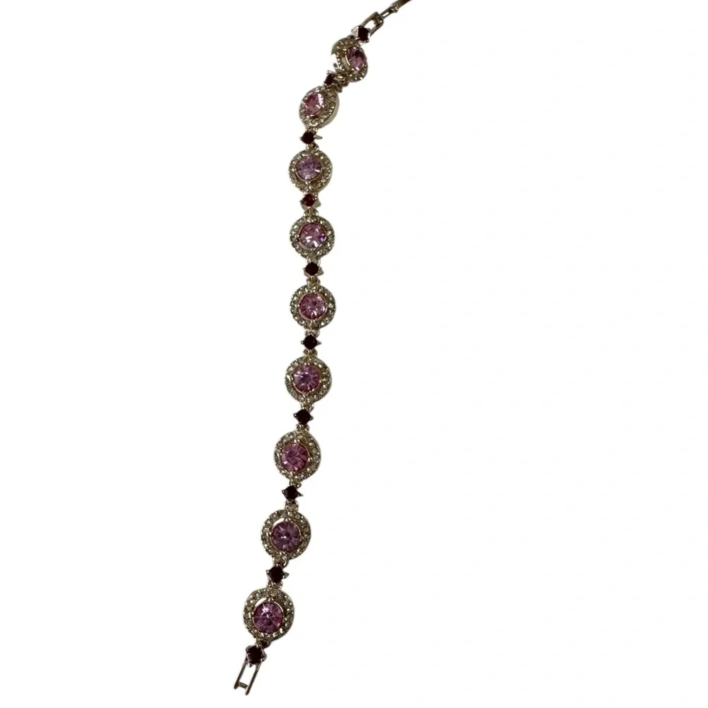 Classy Rhinestone Pink and Silver‎ Bracelet Glam Costume Statement Y2K 90s